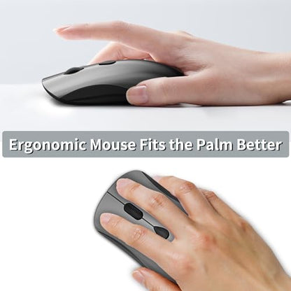 Slim Silent 2.4G Wireless Optical Mouse, Grey | Compatible MacBook, Chromebook, Laptop, PC; Quiet Click, 2400 DPI, Mini USB Receiver, Travel Portable Design - color: Grey