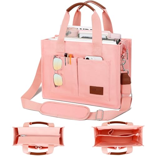 KKXIU Large Canvas Tote Bag for Women with Zipper and Compartments Crossbody Work Bible Messenger Purse Bag With Pockets - color: Pink, size: Large