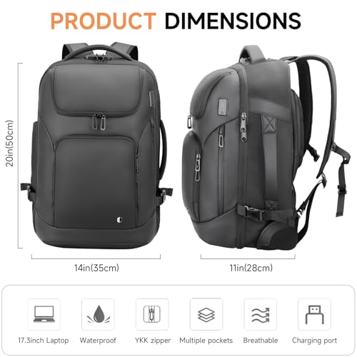 Backpack for Men, Anti Theft Convertible Laptop Backpack with Wheels,50L Rfid Personal Item Wheeled Backpack for Travel Business Work, Black - color: Black-513