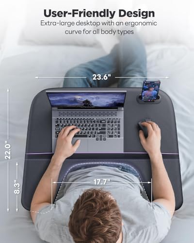 SAIJI Laptop Lap Desk for Bed & Couch with Soft Armrest, Bed Desk Table | Ergonomic Curved Design, Soft Padded Armrests, Height & tilt angles Adjustable, Foldable & Versatile Surface - color: Black