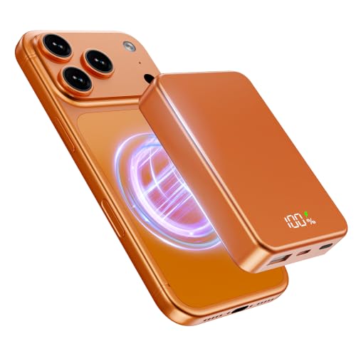 Magnetic Portable Charger for Magsafe Power Bank, 26800mAh 20W PD Large Capacity Aluminum Alloy USB-C in&Out Wireless Fast Charging Battery Pack for iPhone 17Pro Max/16/15/14/13/12 Series, Orange - color: Orange