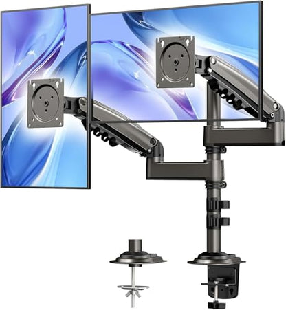 HUANUO 17-32 Inch Dual Monitor Stand, Vertical Dual Monitor Mount, Monitor Stand 2 Monitors, Ergonomic Adjustable Tilt/Swivel/Rotate, Weight Max 19.8 lbs, VESA 75/100mm