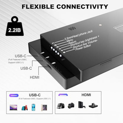 12.3 Inch IPS Stretched Bar LCD Travel Display 1920 * 720 Secondary Monitor, HDMI USBC, Mini Portable Monitor Metal Material for Laptop Computer Windows Aida64 GPU CPU RAM Monitoring,Built-in Speaker