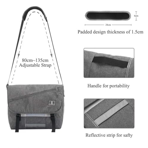 OIWAS 15.6" Messenger Bag for Men, Laptop Shoulder Bag for College, Grey | Water-repellent polyester; thick padded laptop compartment; large crossbody bag for textbooks & daily campus essentials - color: 15.6 Inch-grey