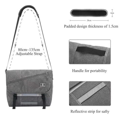 OIWAS 15.6" Messenger Bag for Men, Laptop Shoulder Bag for College, Grey | Water-repellent polyester; thick padded laptop compartment; large crossbody bag for textbooks & daily campus essentials - color: 15.6 Inch-grey