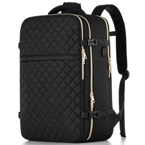 Large Travel Backpack Women, Flight Approved Carry On Backpack, Water Resistant Anti-Theft Casual Daypack Bag Fit 18.4 Inch Laptop with USB Charging Port, Black - color: Black, size: 18.4 inch