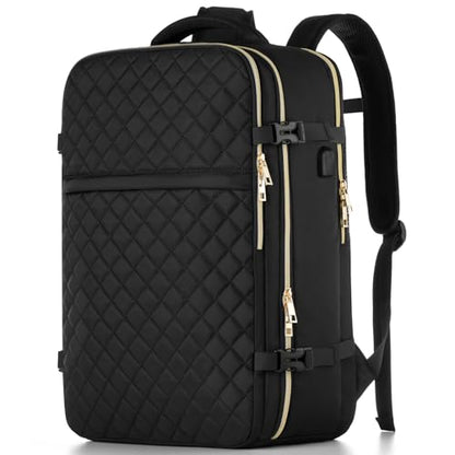 Large Travel Backpack Women, Flight Approved Carry On Backpack, Water Resistant Anti-Theft Casual Daypack Bag Fit 18.4 Inch Laptop with USB Charging Port, Black - color: Black, size: 18.4 inch
