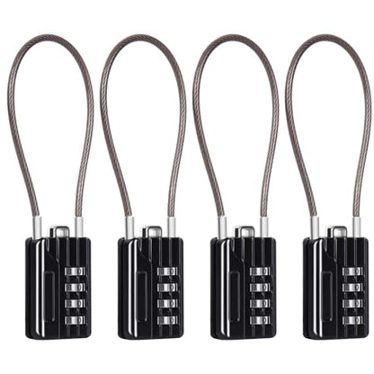 SEPOX® Compact Design Resettable Combination Padlock 4 Digit, 30mm 1-3/16" Width Body, Extra Long 16cm Cable Lock for Suitcase, Travel, Gym Lockers, Helmet, Cabinets, Case, Fence, Pack of 4 Black - color: Black 16cm 4pcs
