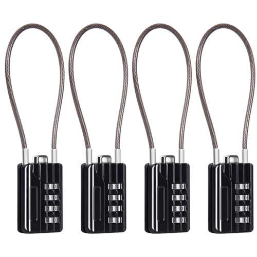 SEPOX® Compact Design Resettable Combination Padlock 4 Digit, 30mm 1-3/16" Width Body, Extra Long 16cm Cable Lock for Suitcase, Travel, Gym Lockers, Helmet, Cabinets, Case, Fence, Pack of 4 Black - color: Black 16cm 4pcs