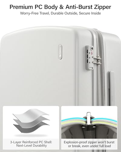 Hanke 20 Inch Expandable Carry On Luggage, 22x14x9 Airline Approved, TSA Lock Hard Shell Lightweight Suitcase for Men Women (Smoke White) - color: Smoke White, size: Expandable 20 Inch