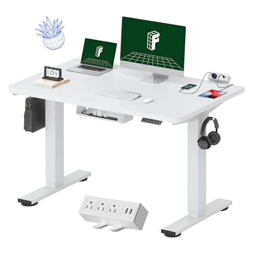 FLEXISPOT EN2 48"x30" Whole-Piece Standing Desk with Power Strip, White | Whole-Piece Desktop, Easy-Access Clamp Power Strip, Organized Cable Management, Modern Home Office Setup - color: White Top + White Frame, size: 48x30"