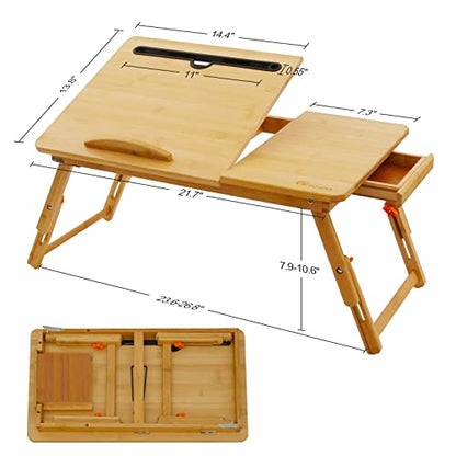 Laptop Desk for Bed, COIWAI Bed Tray,Laptop Lap Desk,Foldable Portable Tray for Sofa Couch Floor, Adjustable Height and Angle, with Tablet Phone Hold Slot,with Storage Drawer - size: 21.7" *13.8" Height/Angle adjust