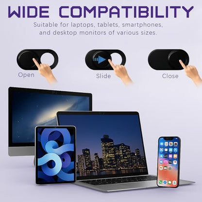 Webcam Cover Slide (3-Pack) – Ultra-Thin Metal Privacy Cover for Laptop, MacBook, iMac, iPad, PC & iPhone – Black