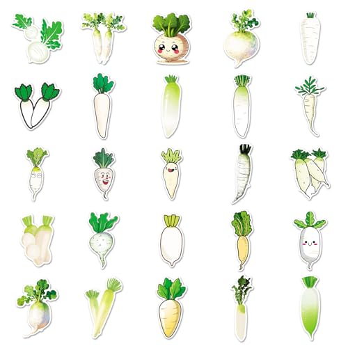 50 Pcs White Radish Stickers - Cute Kawaii Style Vegetable Decals for Journal, Kitchen, Laptop - Unique Funny Foodie Sticker Pack(White Radish) - color: White Radish