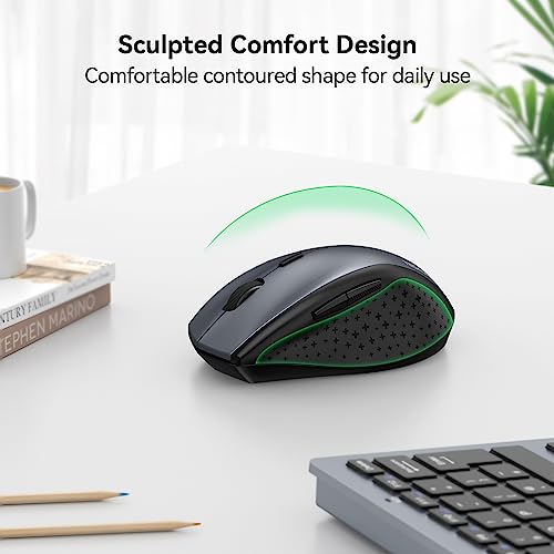 TECKNET Wireless Mouse, 2.4G USB Computer Mouse with 6-Level Adjustable 4800 DPI, Silent Quiet Click，30 Months Battery, Ergonomic Grips, 6 Buttons Portable for PC, Chromebook, Mac - Grey - color: Grey
