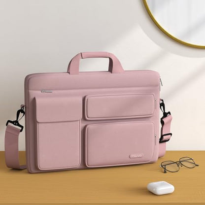MOSISO Laptop Shoulder Bag 16 inch, 15-15.6 inch Computer Bag | Compatible with MacBook Pro 16 inch, HP, Dell, Lenovo with 2 Raised&1 Flapover&1 Horizontal Pocket&Handle&Belt, Pink - color: Pink, size: 16 inch