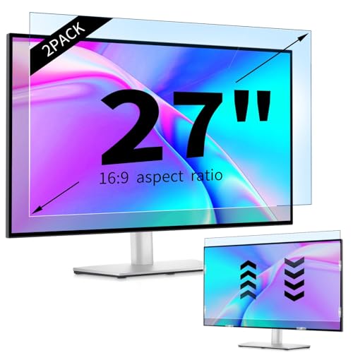 IPROKKO 2 Pack 27 inch Anti-Blue Light Monitor Screen Protector for 16:9 Widescreen, Removable Anti Glare Blue Light Blocking Screen Filter, Anti-UV Eye Protection PC Computer Film [Washable Wipes Clean] - size: 2pcs 27inch 16:9