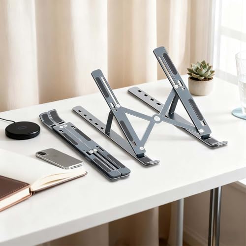 Foldable Laptop Stand with Aluminum Alloy Construction, Portable Notebook Holder with Adjustable Height, Ergonomic Computer Stand for Office and Home Workspace(Black)