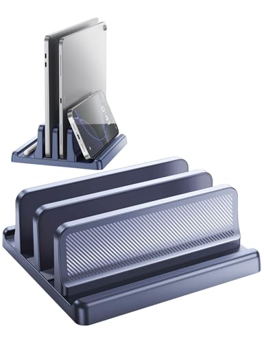 EAXBUX 4 in 1 Vertical Laptop Stand Holder,Adjustable ABS Plastic Desktop Management Notebook Dock,Vertical Laptop Stand Space-Saving for All MacBook/Surface/Samsung/HP/Dell/Chrome Book(Drak Blue) - color: Drak Blue, size: 2-Slot