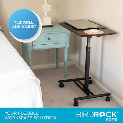 BIRDROCK HOME Adjustable Mobile Laptop Stand - Brown - Portable Rolling Standing Desk - Computer Stands - Four Wheels - Overbed or Bedside Table - color: Brown