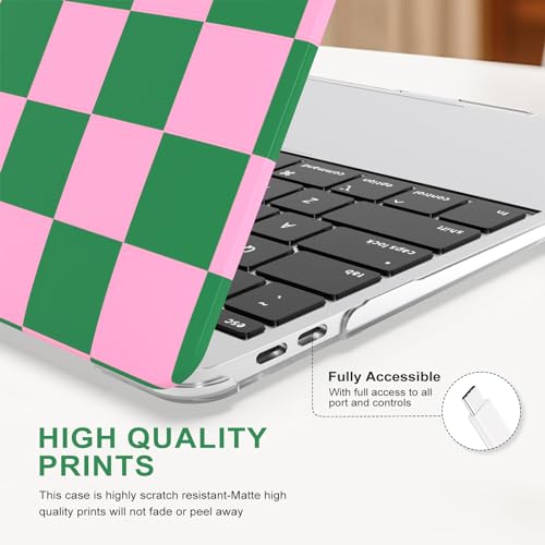 iCasso Compatible with MacBook Air 13 inch Case 2021 2020 2019 2018 Release A2337 M1 A2179 A1932 Touch ID, Plastic Hard Shell Case + Keyboard Cover + Screen Protector, Green Pink Checkered - color: Green Pink Checkered