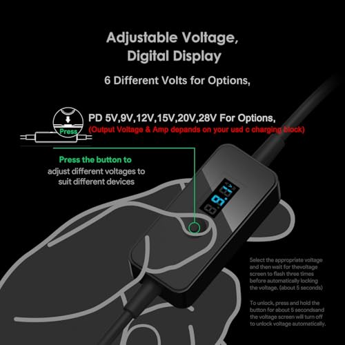 7Ft USB C to DC Adapter with Adjustable Output 5V-9V-12V-15V-20V-28V PD Fast Charging Cable Universal Charger 15PCS Connecor Tips DC Cable Kit Fit for Laptop Chromebook Phone Speaker USB Hub