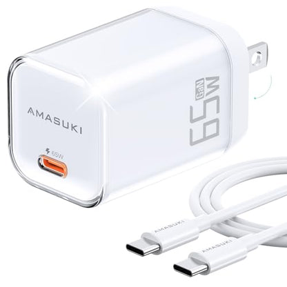 SparkleNano 65W USB C Charger,One-Port GaN PPS Fast Charging Block,Travel Essentials Foldable Plug,for MacBook Pro/Air,Pixelbook,iPad Pro,iPhone 17/16/Pro,Galaxy S23,Pixel (USB C Cable Included)