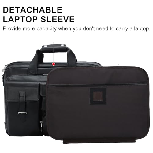 TIDING Leather Briefcase for Men 17.3" Laptop Business Travel Messenger Bag | Large Opening Main Compartment, Detachable Laptop Sleeve, Multi Pockets, Luggage Strap, Anti-theft Pocket - color: Black