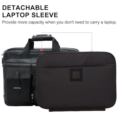 TIDING Leather Briefcase for Men 17.3" Laptop Business Travel Messenger Bag | Large Opening Main Compartment, Detachable Laptop Sleeve, Multi Pockets, Luggage Strap, Anti-theft Pocket - color: Black