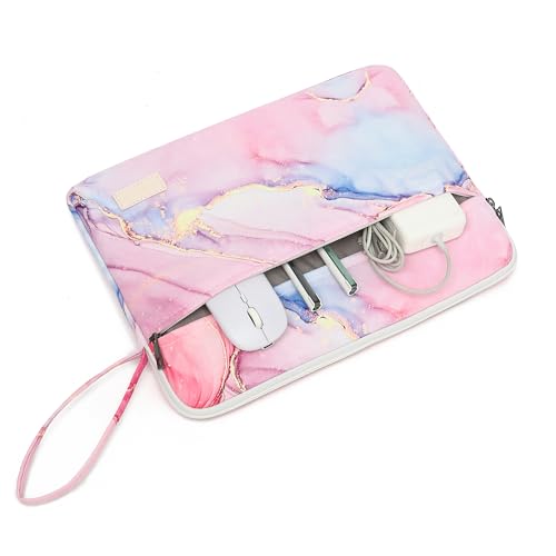 Laptop Sleeve with Pocket (Pink Marble, 16 inch) - color: Pink Marble With Strap, size: 16 inch