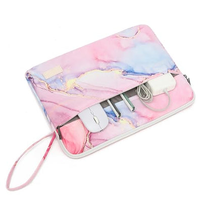 Laptop Sleeve with Pocket (Pink Marble, 14 inch) - color: Pink Marble With Strap, size: 14 inch