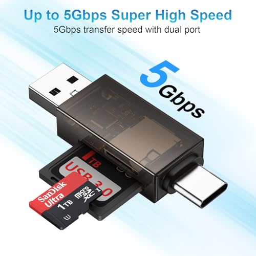 SD Card Reader Dual Slots,High-Speed USB 3.0+USB C Memory Card Reader Adapter - Supports SD/Micro SD/SDXC/SDHC/MMC,Compatible with Laptop,PC,iPad Pro,iPhone 16/15,Galaxy S25/S24/S23,Pixel 9 Pro/8/7/6