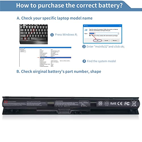 KI04 800049-001 Battery for HP Pavilion 15-ab 15-an 17-g 14-ab 14t-ab 15t-ab100 17t-g100 17t-s100 Series 15-ab143cl 15-ab223cl 15-ab153nr 15-an044nr 14-ab166us 17-ab220nr 17-g133cl 800009-421 TPN-Q158 - size: 10.76 x 1.25 x 0.8 inches KI04 BATTERY