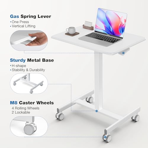 OLIXIS Mobile Rolling Desk with Wheels,Adjustable Laptop Desk, White | Adjustable Rolling Design Creates a Flexible Workspace for Home Office - color: White