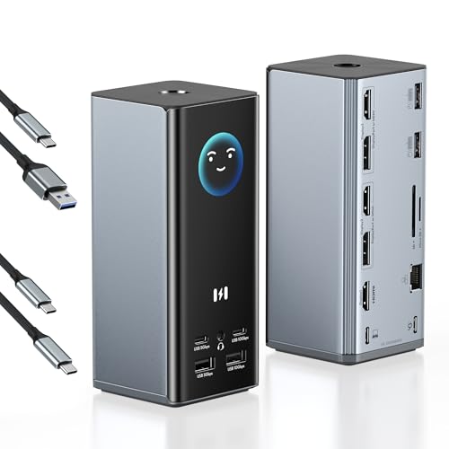 Selore Laptop Docking Station, 4K Triple Display Docking Station 3 HDMI 2 DP, Smart LCD Digital Display, USB-C USB 3.0 Universal Dock for Windows MacBook macOS (Driver Required)