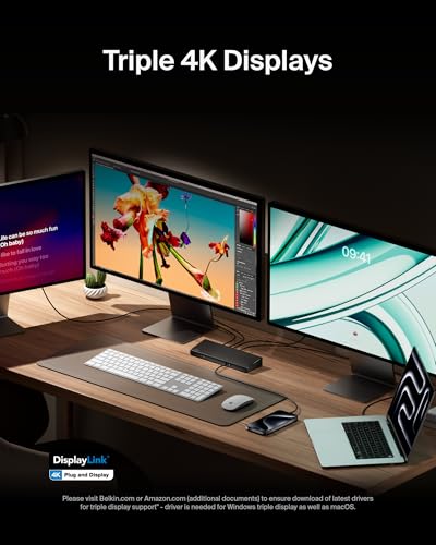 Belkin 15-in-1 Universal Triple Display DisplayLink Docking Station Hub w/ 3 HDMI Ports, 2 DisplayPorts for Triple 4K Display w/ 85W PD, 3.5mm Mic/Speaker, 1 USB-C, & 5 USB-A Ports, Black - style: 15-in-1, Triple Display, 85W