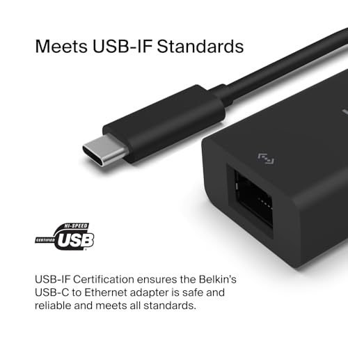Belkin USB Type C to 2.5 Gb Ethernet Adapter, USB-IF Certified Thunderbolt 3 & 4 / USB-C to LAN Network Adapter Compatible with MacBook Pro/Air, iPad Pro, XPS, Surface, and Other USB C Devices
