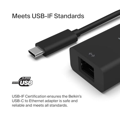 Belkin USB Type C to 2.5 Gb Ethernet Adapter, USB-IF Certified Thunderbolt 3 & 4 / USB-C to LAN Network Adapter Compatible with MacBook Pro/Air, iPad Pro, XPS, Surface, and Other USB C Devices
