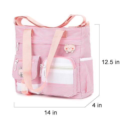 Phaoullzon Cute Messenger Bag Kawaii Crossbody Purse for Teen Shoulder Tote | Gifts for Girls/ Women, Nylon Japanese College Satchel Travel Work Gym Handbag - color: Stripes Pink, style: Large(could Fit 14" Laptop)