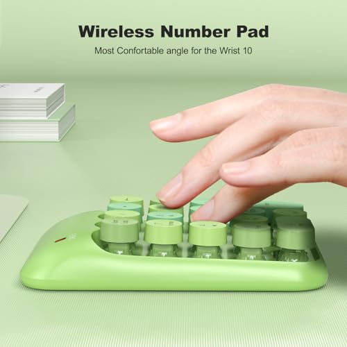 MOWUX Wireless Number Pads, Cute Colorful Numeric Keypad Numpad Portable 2.4 GHz Financial Accounting Number Keyboard Extensions, 18 Key Number Numpad for Laptop Desktop, PC (Green) - color: Green