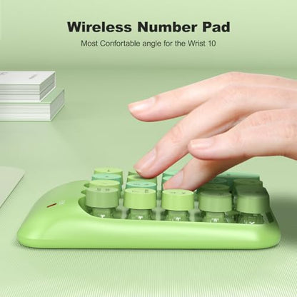 MOWUX Wireless Number Pads, Cute Colorful Numeric Keypad Numpad Portable 2.4 GHz Financial Accounting Number Keyboard Extensions, 18 Key Number Numpad for Laptop Desktop, PC (Green) - color: Green