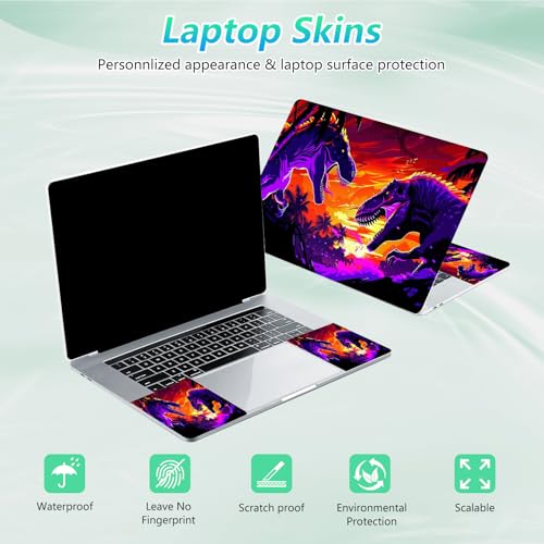 Laptop Skin Sticker Decal 12"-15.6" Universal Laptop/Notebook/Netbook Vinyl - Waterproof Scratch Resistant,Fits HP Dell Lenovo MacBook,2 Free Wrist Pads,Easy Apply & Remove,Dinosaur Dusk - color: Dinosaur Dusk