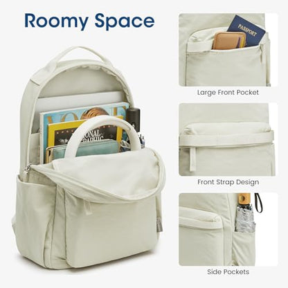 G4Free Small Backpack for Women, lightweight Daypacks for Travel School | Water-resistant Nylon Backpack, fits 13.3" laptop, Multi-pockets, Trolley strap, Comfy padded straps - color: Beige