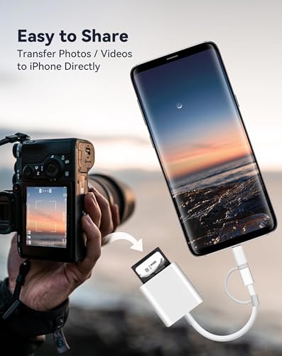 SD Card Reader for iPhone iPad, Dual Connector (Lightening&USB-C) Micro SD Memory Card Reader, 2 in 1 SD and TF Card Adapter Portable Trail Camera Viewer, No Driver Needed, Plug and Play - size: 2 Slots for (Lightning+USBC)