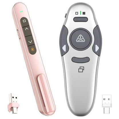 QUI Presenter Clicker USB A&C Bundle | Pen-Shaped Pink & Remote-Shaped Silver