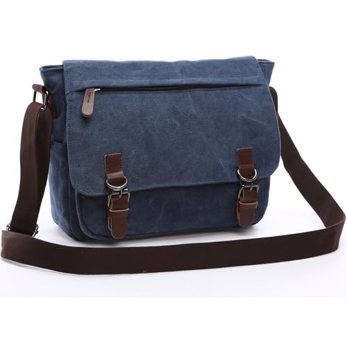 Evergoo Vintage Messenger Bag Unisex Shoulder Bags Canvas Satchel Cross Body Work Satchel Briefcase for 15.6 Inch Laptop - color: Navy