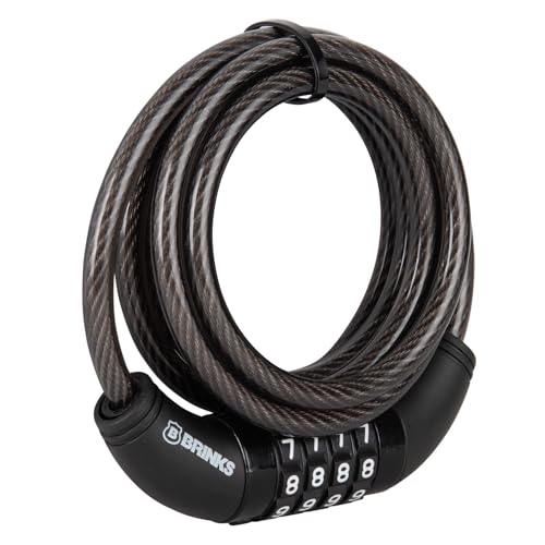BRINKS 6 ft Outdoor Bike Lock Cable, Anti Theft Self-Coiling Design, Resettable 4-Dial Combination, 5/16" Weather-Resistant Vinyl Coating for Bikes - style: 5/16" 1PK