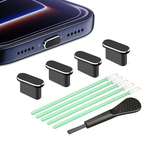 USB C Dust Plug Type C Charging Port Protector Cover for USB C Port Devices | 4 Pack Aluminum Alloy Port Dust Plug, Compatible with iPhone 15 16 17, Kindle, Samsung, Pixel, MacBook and Android Devices - color: Black, size: USB-C Universal