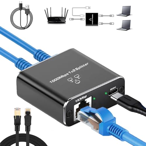 Ethernet Splitter 1 to 2 with 1.5Ft Cat 8 Ethernet Cables, 1000Mbps Internet Splitters High Speed with USB Power Cable,Gigabit LAN Splitter for Cat5/5e/6/7/8 Cable(2 Devices Simultaneously Networking) - style: 1to2 with cat 8