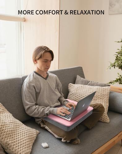 ZEAPTAC Lap Desk with Pillow Cushion, Portable Bed Desk, Fits up to 15.6 inch Laptop, Lap Stand for Bed & Couch & Carpet, Book/Tablet/Drawing Board Stand - Pink - color: Pink